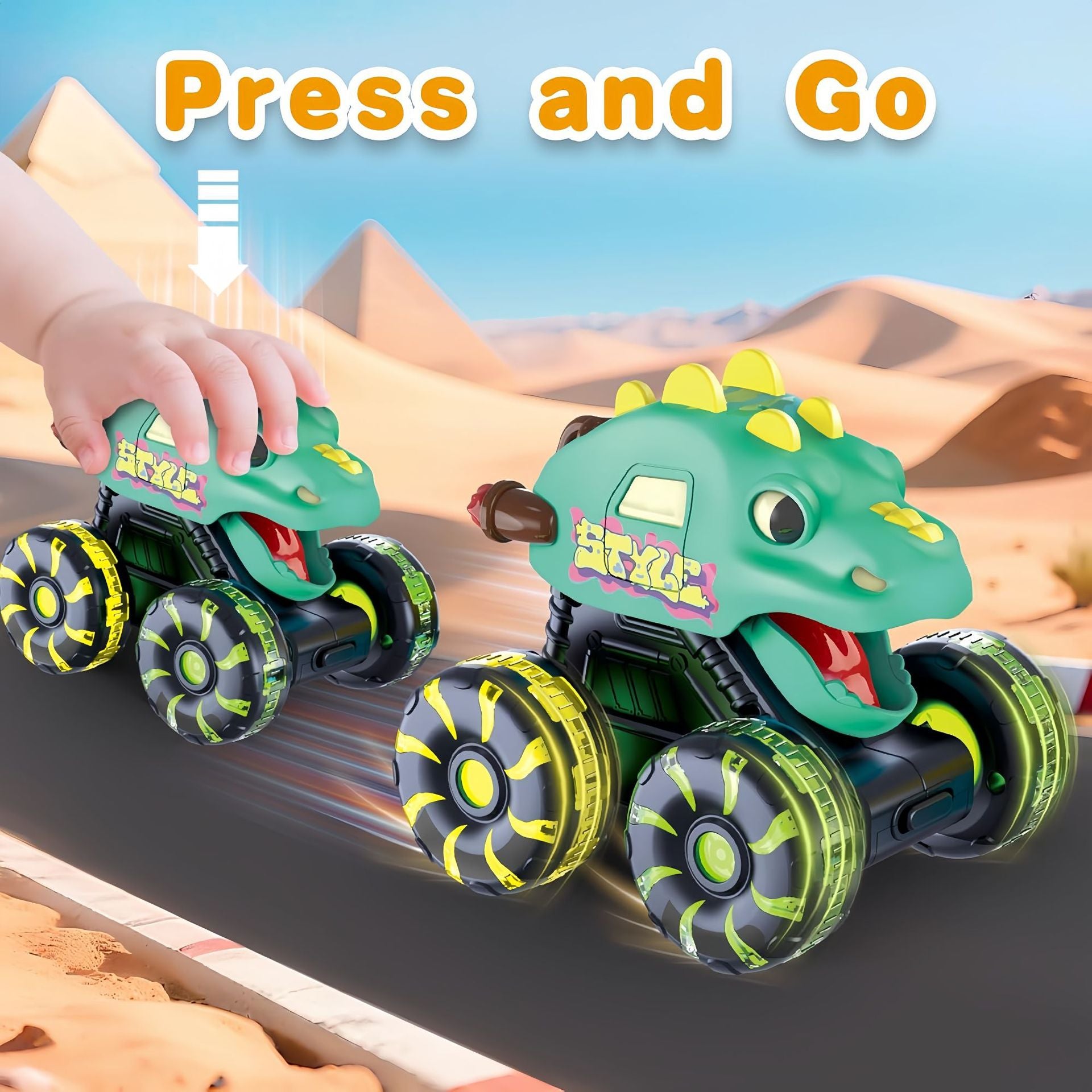Press & Go Dino Truck Toy with Motion Activated Light for Toddlers🎁Best Birthday Gifts for Baby