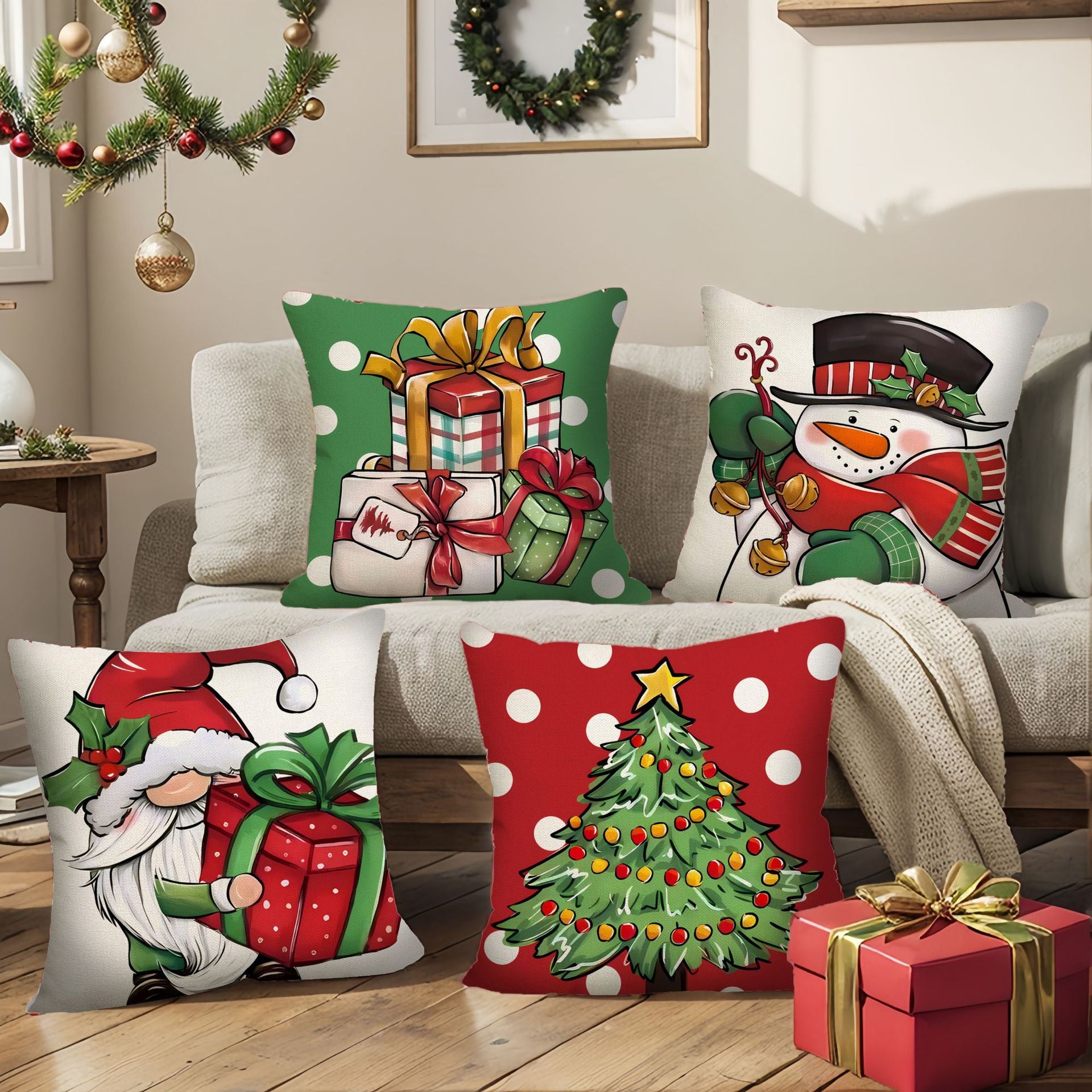 Christmas throw pillow set for home decoration set of four pieces