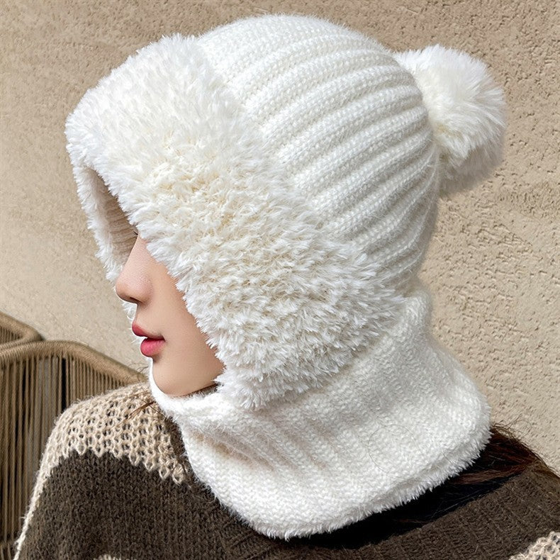Women's Knitted Hat in Autumn and Winter, 3 in 1 Cold Resistant Hat