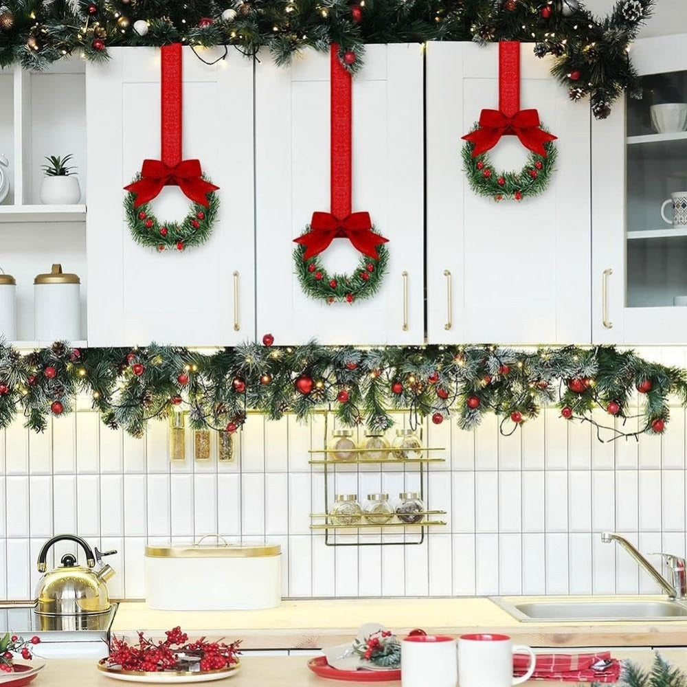 Christmas garland with ribbon and bow decorations