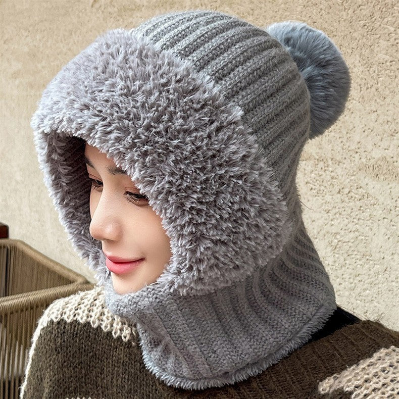 Women's Knitted Hat in Autumn and Winter, 3 in 1 Cold Resistant Hat