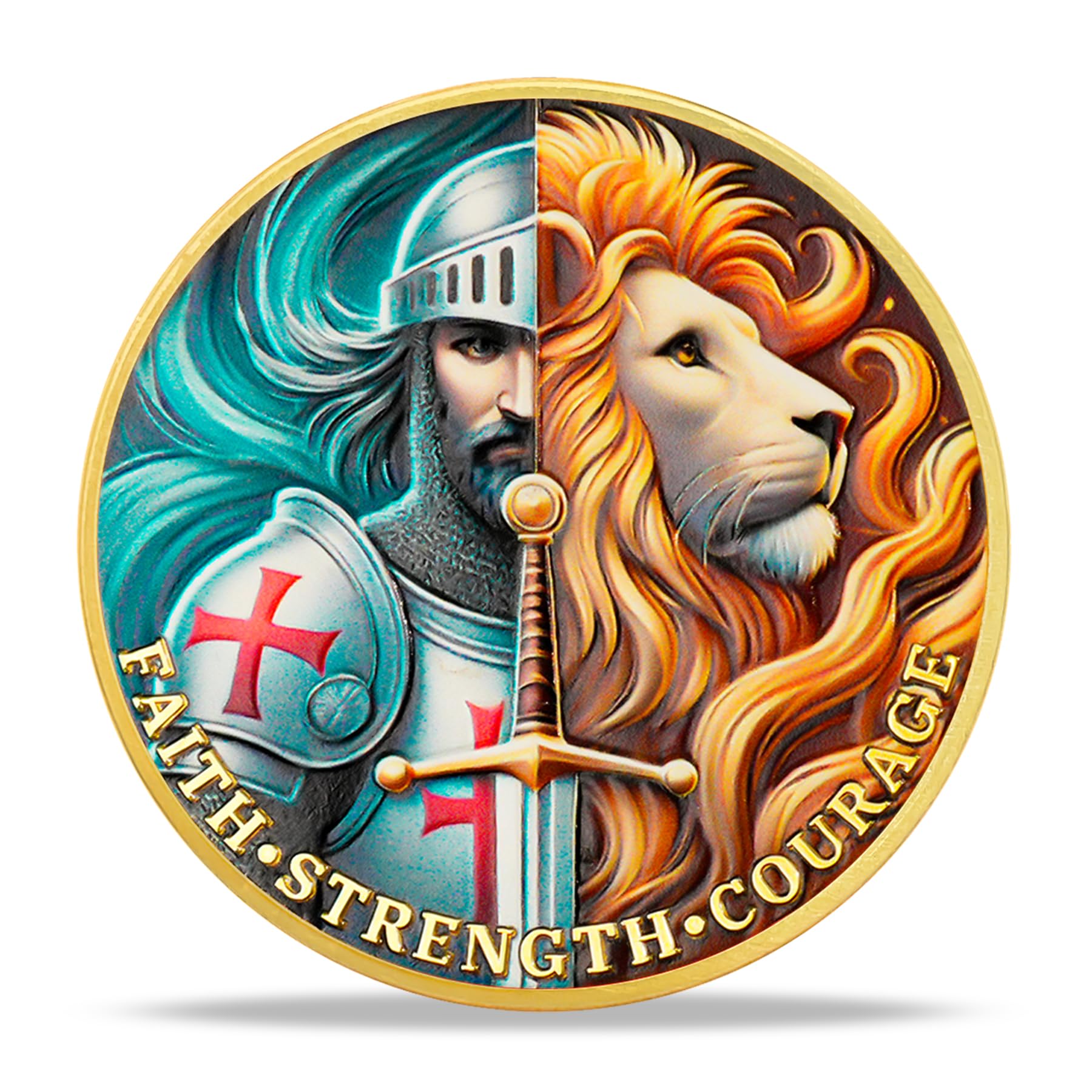 Battlefire Knight Cross Challenge Coin | Chivalric Valor & Sacred Shield Medallion | Battlefire Knight Historical Token