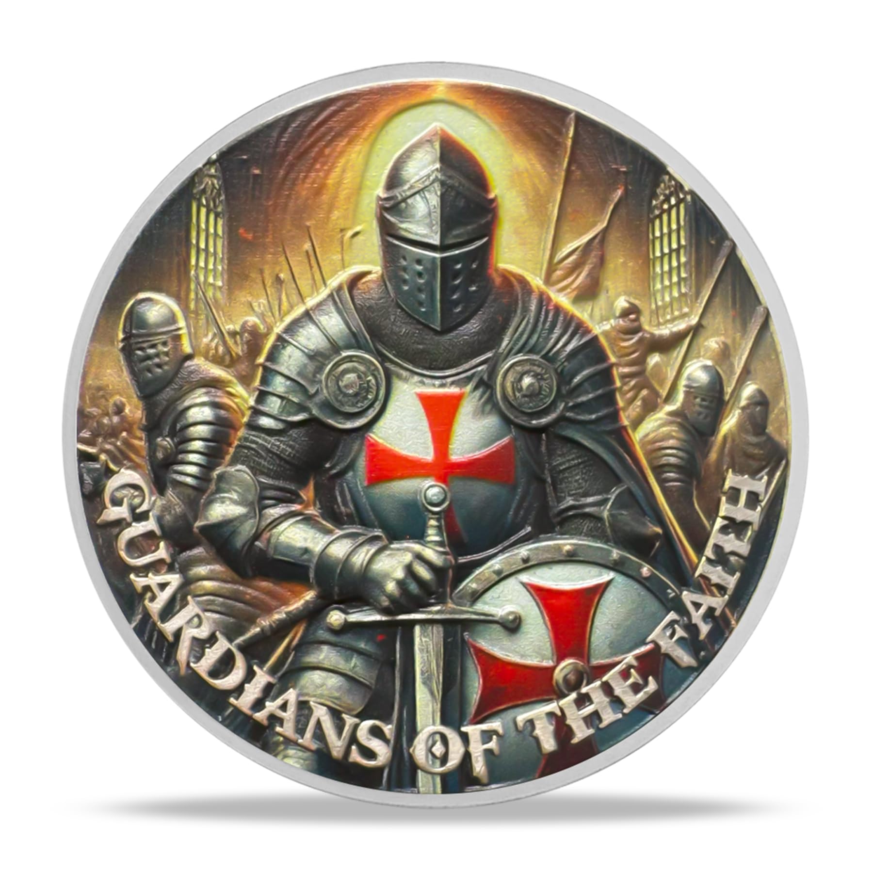 Battlefire Knight Cross Challenge Coin | Chivalric Valor & Sacred Shield Medallion | Battlefire Knight Historical Token