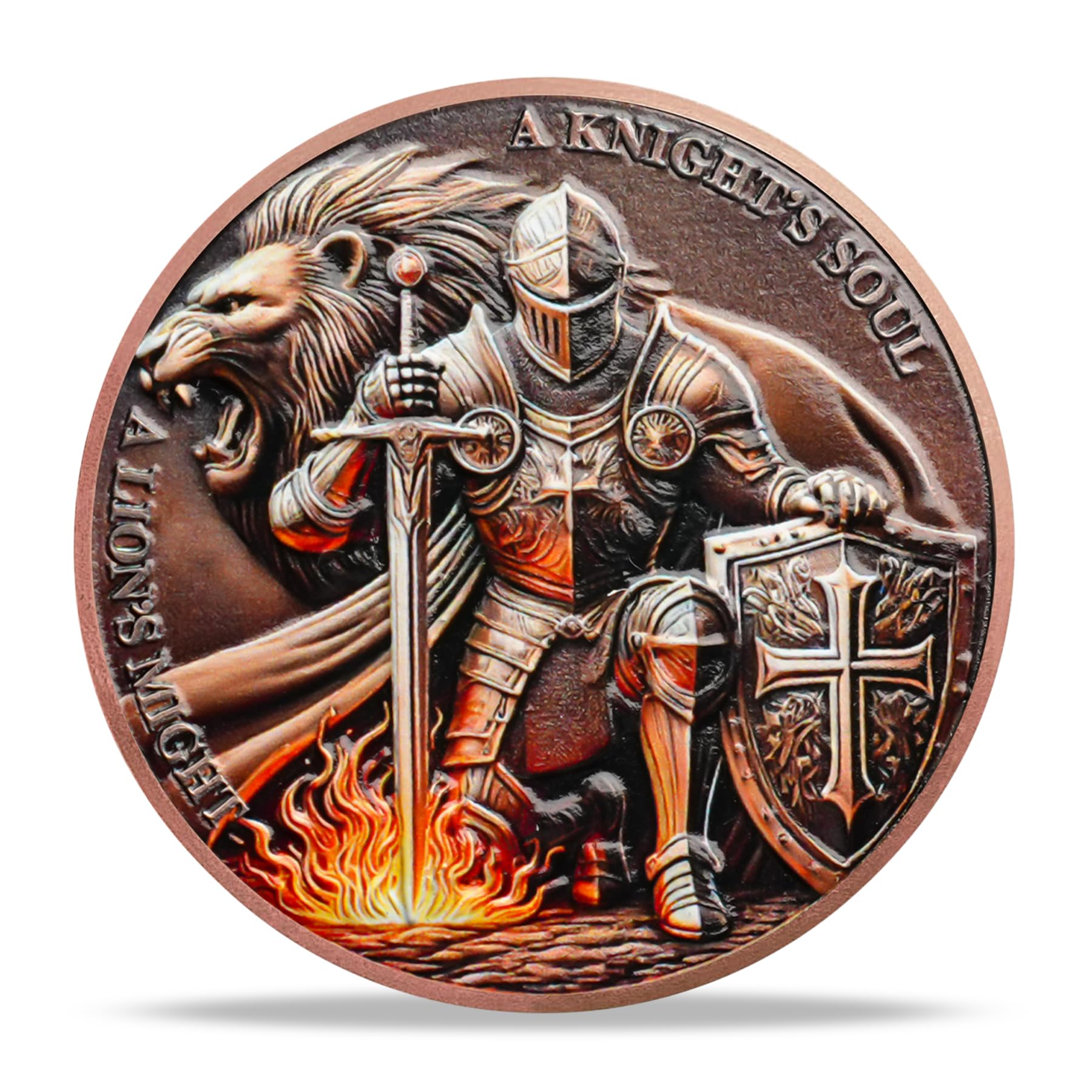 Battlefire Knight Cross Challenge Coin | Chivalric Valor & Sacred Shield Medallion | Battlefire Knight Historical Token