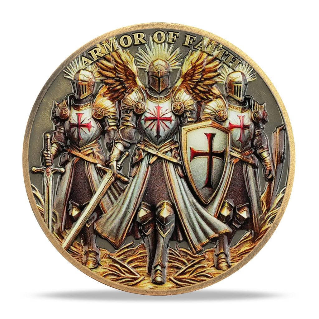Battlefire Knight Cross Challenge Coin | Chivalric Valor & Sacred Shield Medallion | Battlefire Knight Historical Token