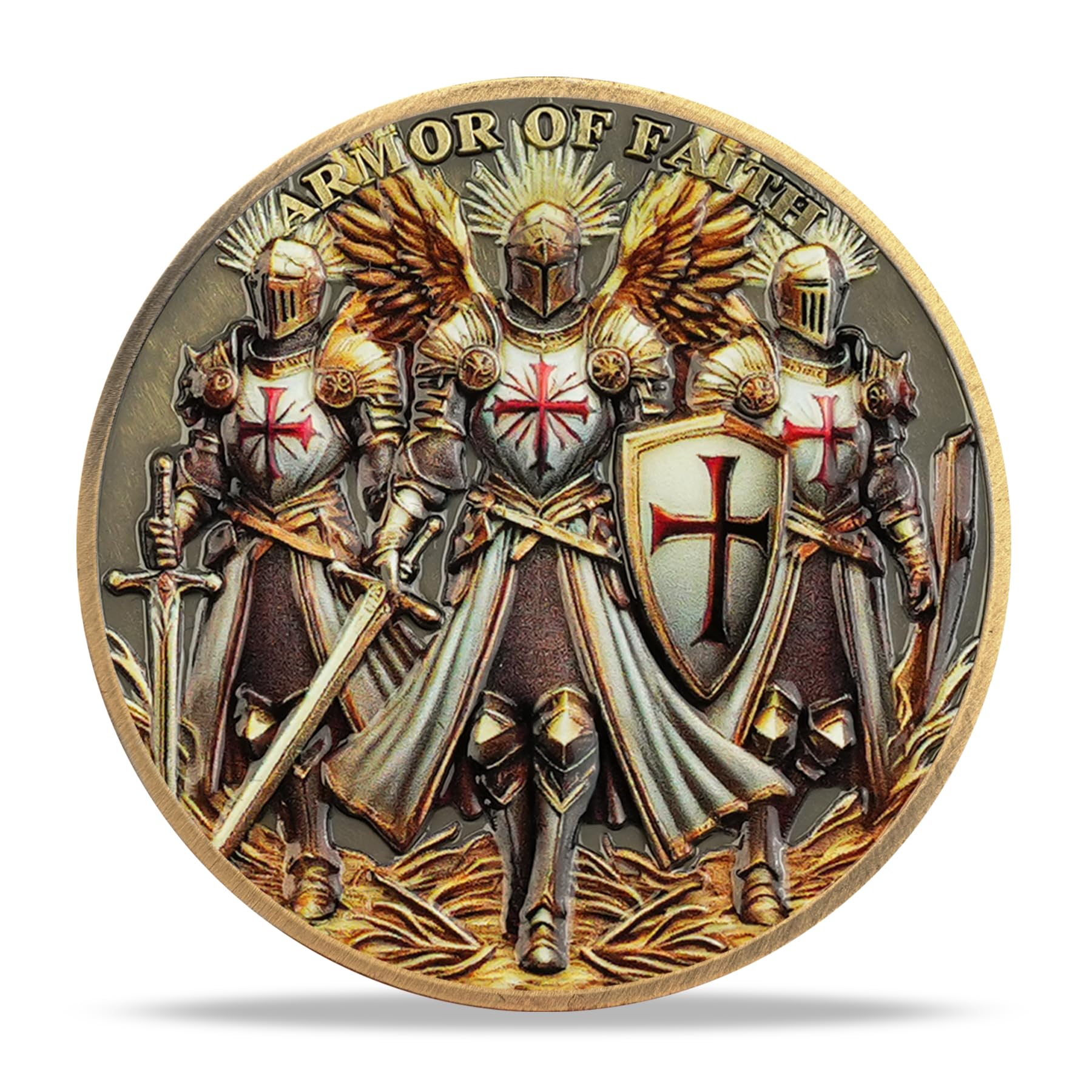Battlefire Knight Cross Challenge Coin | Chivalric Valor & Sacred Shield Medallion | Battlefire Knight Historical Token