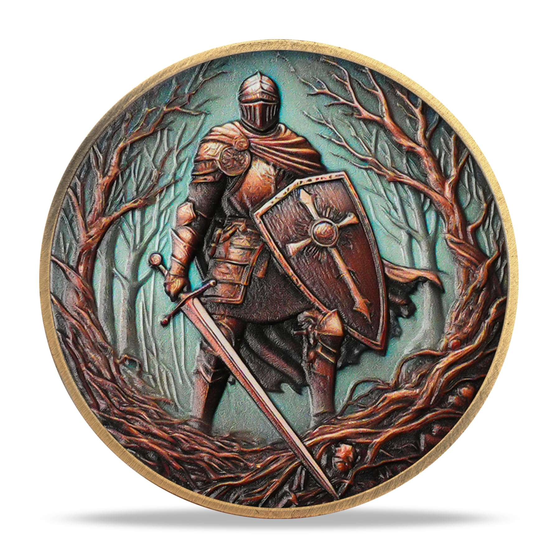 Battlefire Knight Cross Challenge Coin | Chivalric Valor & Sacred Shield Medallion | Battlefire Knight Historical Token