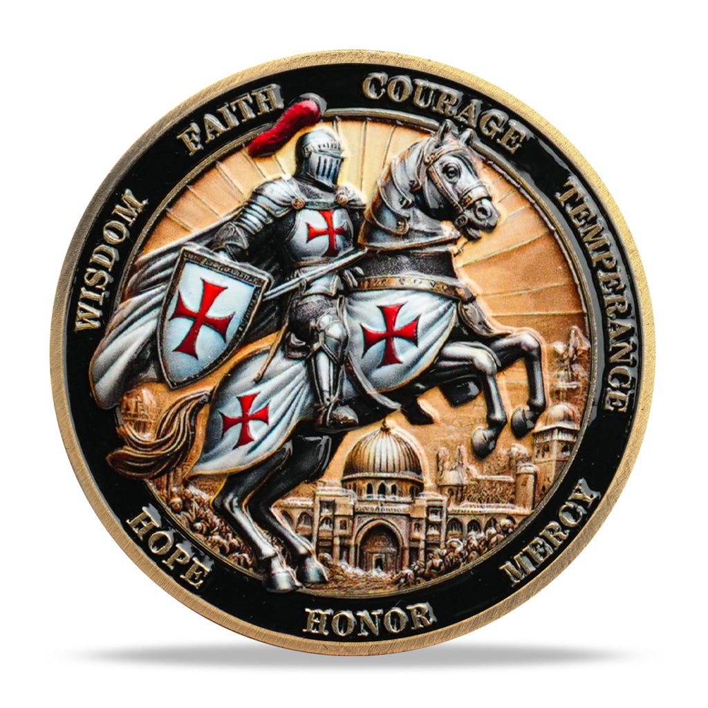 Battlefire Knight Cross Challenge Coin | Chivalric Valor & Sacred Shield Medallion | Battlefire Knight Historical Token