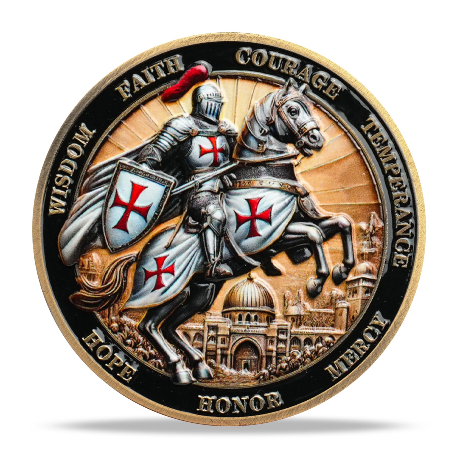 Battlefire Knight Cross Challenge Coin | Chivalric Valor & Sacred Shield Medallion | Battlefire Knight Historical Token