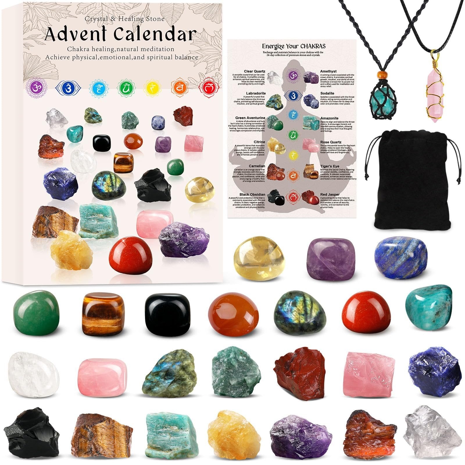 Crystals Advent Calendar 2025 & 💎Adult-24 Days Chakra Crystals&Healing Stones