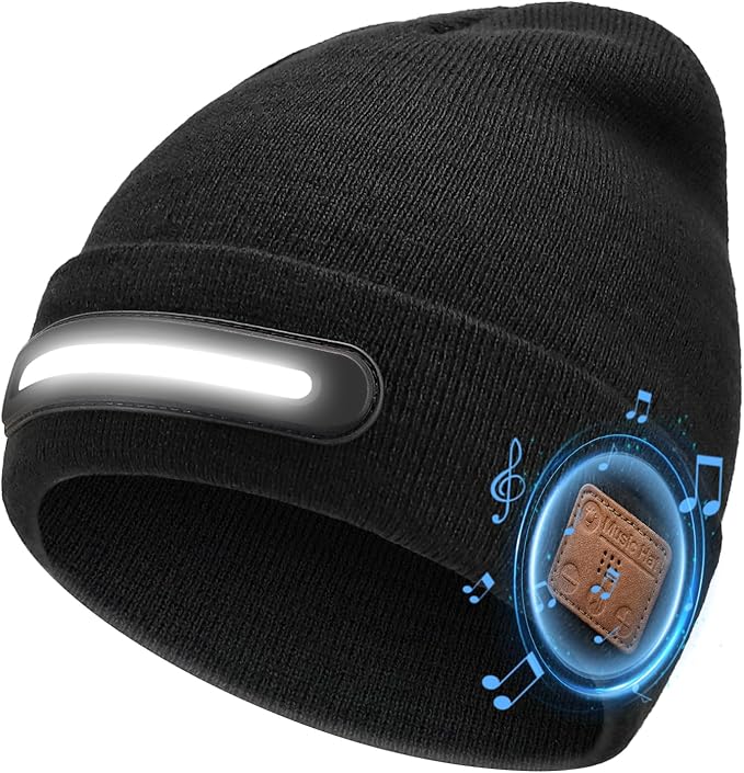 🎁Last Day Promotion 49% OFF🔥Bluetooth Beanie with Light, Unisex USB Rechargeable 4 LED Fashlight Hat with Cordless Headphones
