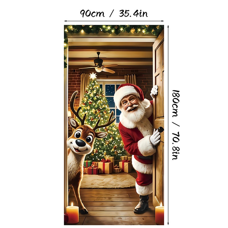 Santa Claus Door Frame Banner - Merry Christmas & Happy New Year Polyester Decoration, 70x35 inches,Suitable for Bedrooms and Doors