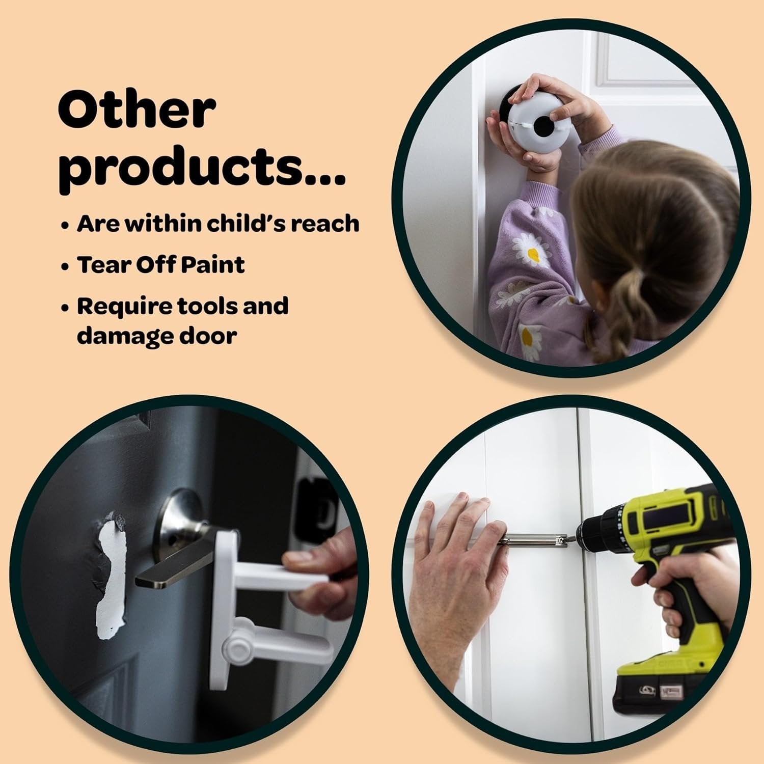 The Snap-On Door Lock Kids Can't Reach or Defeat - No Tools or Adhesives Required