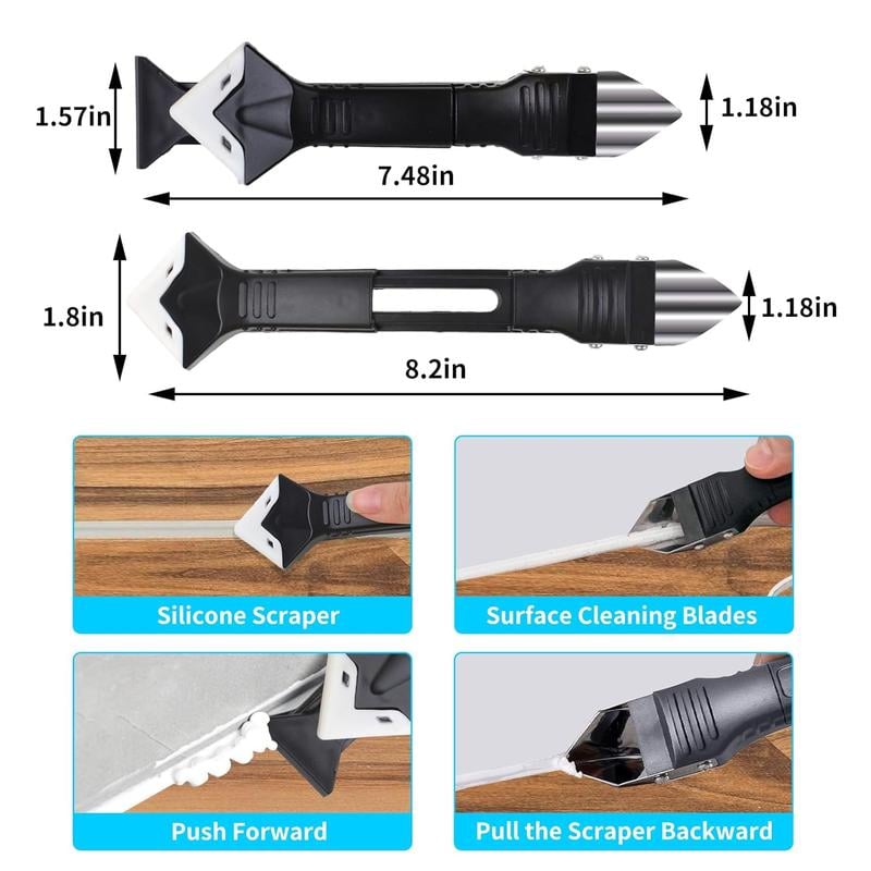 💥LAST DAY SALE 49% OFF 11Pcs Silicone Caulking Tools 3 in1 Grout Removal Tool(Stainless Steelhead)