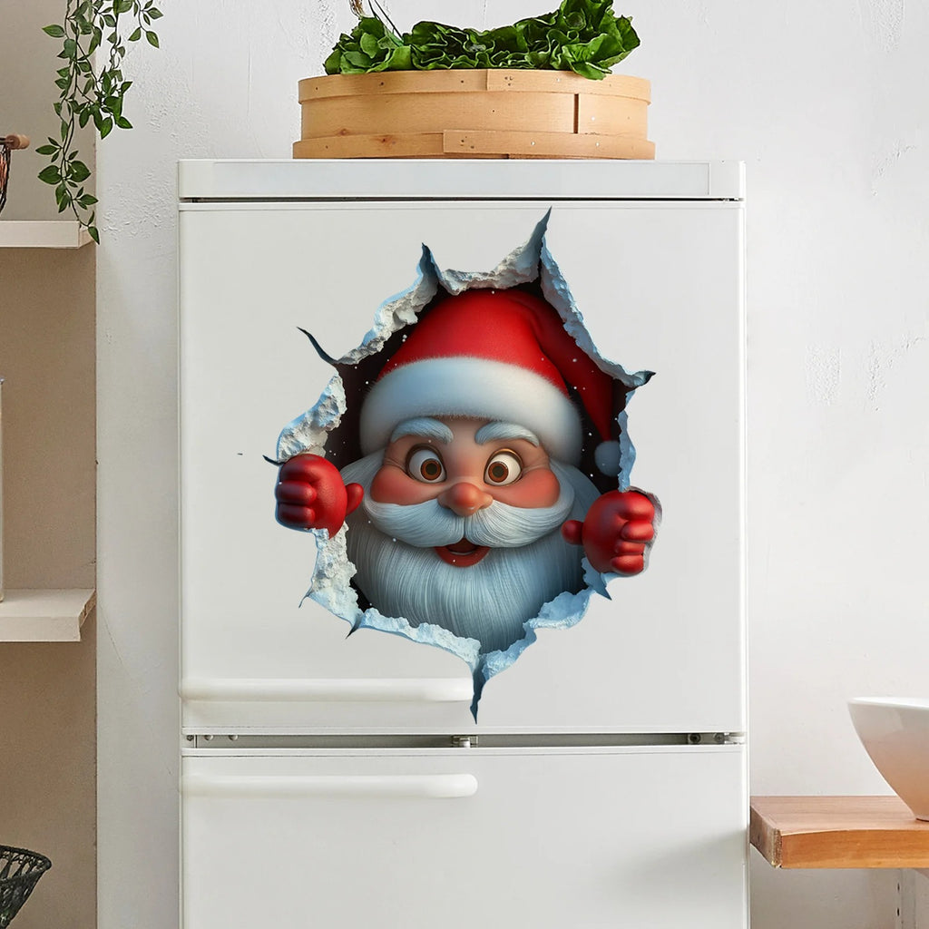 Christmas Wall Stickers, Santa Claus Breaking Through Wall Design, Living Room Decor🎅🏻