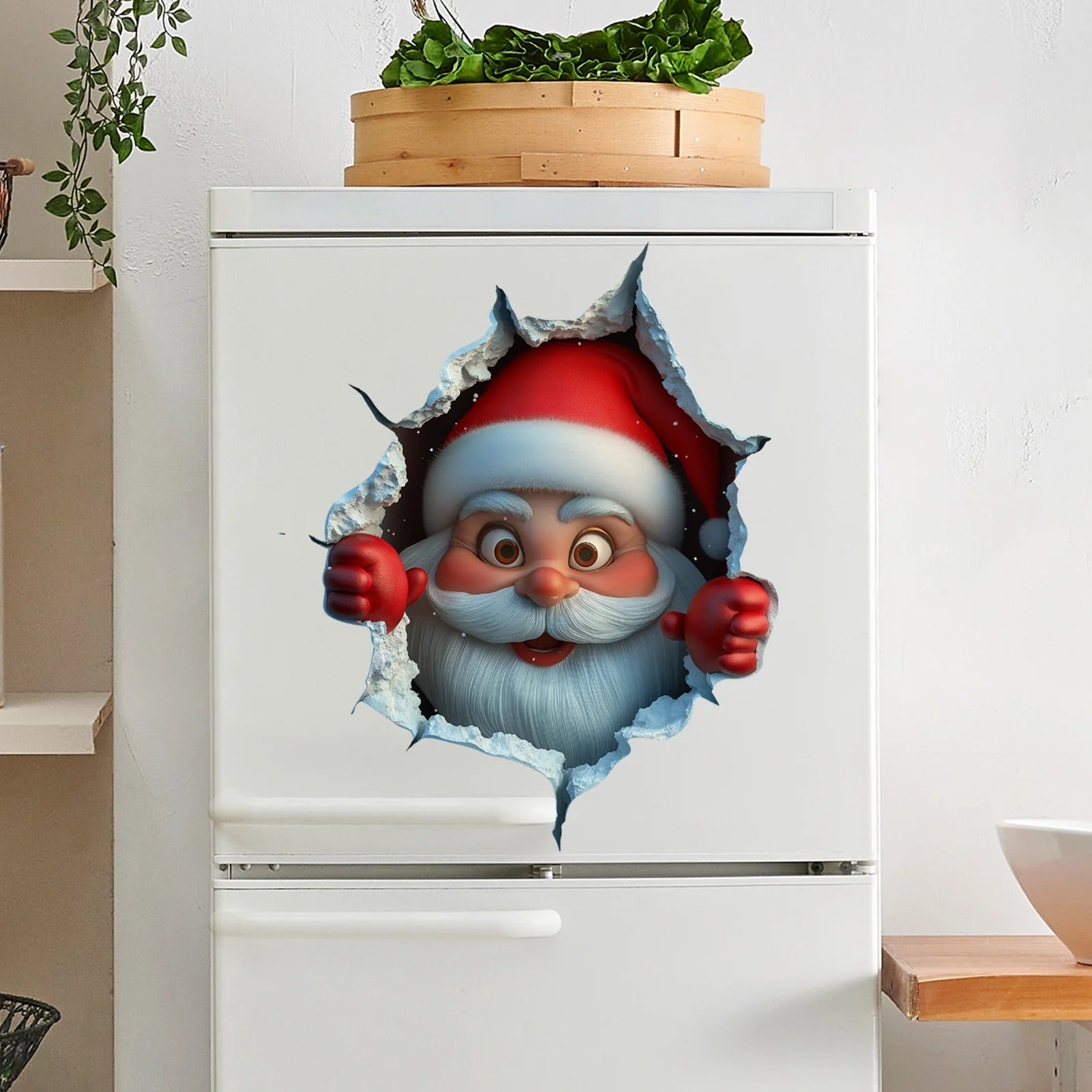 Christmas Wall Stickers, Santa Claus Breaking Through Wall Design, Living Room Decor🎅🏻